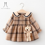 Laster&otilde;ivad Beebi t&uuml;drukud Lapsed Kevad-s&uuml;gis uus pikkade varrukatega kleit Puuvillane ruuduline printsesskleit Trendikas 80 lilla