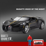 1/32 Scale Bugatti Voice of The Night Diecast automudeli m&auml;nguasi, tagasit&otilde;mmatav m&auml;nguasi koos heli ja valgusega lastele V&auml;ikelastele poistele t&uuml;drukutele m&otilde;eldud kingituste kollektsioon 1/32-15.5x7x3.5cm must
