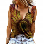 Naiste tankid Seksikad V-kaelusega varrukateta suvetopsid, vest, 3D-prindiga, kollased l&auml;ikivad p&auml;evalillev&auml;rvi topid XS kollane