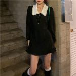 Vintage must minikleit naistele prantsuse pits Peter Pan krae volangid L&uuml;hikesed kleidid Bodycon Wrap hommikumantlid Mood S&uuml;gis S must