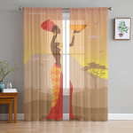 Etniline stiil Aafrika naine t&uuml;ll aken kardinad elutuba organza l&otilde;ng l&auml;bipaistev Voile kardin Magamistuba k&ouml;&ouml;k Kodukaunistus kardin W135 x H115cm x1