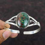 Cuprite Chrysocolla k&auml;ev&otilde;ru 925 Sterling h&otilde;bedane manseti k&auml;ev&otilde;ru ehtsad v&auml;&auml;riskividest ehted K&auml;sitsi valmistatud manseti k&auml;ev&otilde;ru kingitus emale kaunid ehted