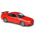 1/24 Scale WELLY Nissan Skyline GT-R R34 sulamist automudel, survevalu metallist m&auml;nguasjas&otilde;idukid, automudel K&otilde;rge simulatsiooniga kollektsioon, kingitused lastele 1/24-19.1x7.4x5.3cm punane