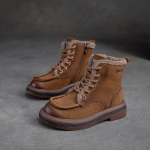 Johnature Plush soojad l&uuml;hikesed saapad Mitmek&uuml;lgsed Retro pehme tallaga ehtsast nahast &uuml;mara ninaga naiste kingad 35 khaki