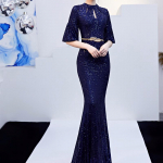 Merineitsi kleidid P&otilde;levate varrukatega Litritega &Otilde;htukleidid Seksikad pikad ballikleidid S&uuml;gavad V peokleidid M ookeanisinine v&auml;rv