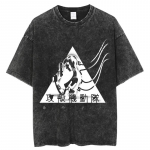 Fashion Ghost in the Shell Anime tr&uuml;kitud pestud O-kaelusega l&uuml;hikeste varrukatega naiste T-s&auml;rk Must &uuml;lisuur vaba vabaaja hip-hop top XXL