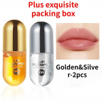 Kohene vol&uuml;&uuml;mi lisav huulepulber kollageeni huulte pinguldava l&auml;ikega niisutaja parandav huule ekstreemne vol&uuml;&uuml;mi essents huulte tugevdaja Golden&Silver-2pcs
