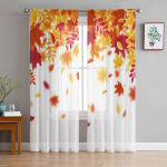 S&uuml;gis langevad lehed L&auml;bipaistvad kardinad elutoa akna jaoks L&auml;bipaistev Voile t&uuml;llkardin Magamistoa kardinad Kodukaunistus 135W x 114H(cm)
