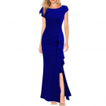 Naiste suvine O-kaelusega l&uuml;hikeste varrukatega kleit, k&otilde;rge v&ouml;&ouml;kohaga k&uuml;lgmised volangidega kujundusega l&otilde;hestatud &auml;&auml;ris, &otilde;huke puusadega m&auml;hitud &otilde;htupeokleit L tumeroheline v&auml;rv