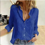 Kevadsuvised topid Naiste &uuml;hev&auml;rviline puuvillane linane s&auml;rk, n&ouml;&ouml;pn&ouml;&ouml;biga, pikkade varrukatega avara pluus S tumesinine v&auml;rv