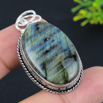 Natural Labradorite Gemstone Handmade 925 Sterling Silver Pendant 2.05 j4d59