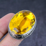 Natural Citrine Gemstone Handmade 925 Steling Silver Jewelry Ring Size 8.5 z0a10