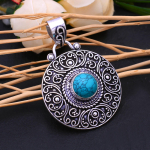 Natural Tibetan Turquoise Gemstone 925 Sterling Silver Pendant 1.75 a9f10