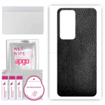 apgo Protective Skin Sticker for the back compatible with Xiaomi Redmi 10 Prime, Wrap Film, Foil, Vinyl - Pattern Black Leather