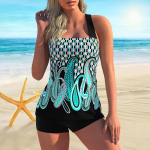 Naiste &otilde;larihmaga ilus seljaga ujumistrikoo koos tilgakujulise tr&uuml;kitud bikiinidega l&uuml;hikese paagiga ujumistrikooga S roheline