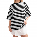 Naiste triibuline puuvillane T-s&auml;rk tr&uuml;kiga l&uuml;hikeste varrukatega Vintage &uuml;lisuured T-s&auml;rgid Basic Summer Top must naiste T-s&auml;rk S must