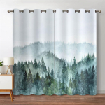 Roheline Mets Aknakardinad Akvarell Puu siluett Loodusmaastik Tr&uuml;kitud kardin magamistoa elutuppa 135W165H(CM)53x65in&Grommet Top