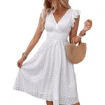 Naiste suvekleit, volangide &auml;&auml;r, varrukateta, elastne, pingul v&ouml;&ouml;koht, puhast v&auml;rvi v&auml;ljal&otilde;ige A-joonega Big Swing V S valge