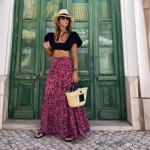 Suures suuruses naiste tr&uuml;kiga A-joonega seelikud Suvised lahtised vabaaja elastsed v&ouml;&ouml;kohaga pikad seelikud vabaaja k&otilde;rge v&ouml;&ouml;kohaga maksiseelikud S punane