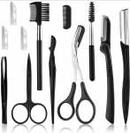 Roostevabast terasest kokkupandav kulmutrimmer algajatele Beauty Trimming k&auml;&auml;rid mustad kammiga kulmuklambriga ripsmeharjade komplekt 12 tk