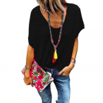 HNXC naiste moe vabaaja suve &uuml;hev&auml;rvilise tr&uuml;kiga l&uuml;hikeste varrukatega V-kaelusega pluusid ja s&auml;rgid S must