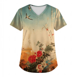 Suures suuruses tr&uuml;kitud Scrub t&ouml;&ouml;vormi topid naiste V-kaelusega j&otilde;ulutr&uuml;kis l&uuml;hikeste varrukatega l&otilde;busad T-s&auml;rgid taskutega t&ouml;&ouml;r&otilde;ivaste s&auml;rk L