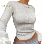 Kevad-s&uuml;gis naiste T-s&auml;rk pikkade varrukatega &uuml;mara kaelusega Slim Fit &uuml;laosa &uuml;hev&auml;rviline kontori naiste plisseeritud pullover Topid igap&auml;evaseks kandmiseks S must