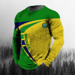 Vintage Brasiilia lipu 3D-prindiga s&uuml;gisene meeste O-kaelusega T-s&auml;rk vabaaja pikkade varrukatega T-s&auml;rk Moodne pullover Meeste r&otilde;ivad 6XL