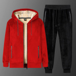 Talvised meeste komplektid sametist soe paks dressir&otilde;ivas meeste kapuutsiga fliisist vabaaja jope + p&uuml;ksid 2-osaline L punane