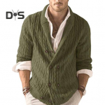 S&uuml;gis Talv Meeste Kampsun Kahepoolse n&ouml;&ouml;bitusega Rev&auml;&auml;r Pikkade varrukatega Keerutatud tekstuur &Uuml;hev&auml;rviline Paks Veniv Kootud Mantel S must