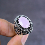 Natural Pink Chalcedony Gemstone Handmade 925 Sterling Silver Ring Size 8 p7o29