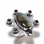 Natural Labradorite, Amethyst Gemstone 925 Sterling Silver Ring Size 10 b1a78