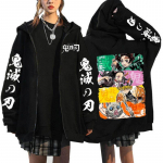 Anime Demon Slayer Mange Zip Up kapuuts Kimetsu No Yaiba Y2k Korea stiilis dressipluus Tanjirou Kamado Nezuko graafiline lukuga jope M