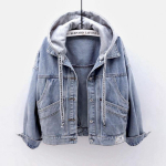 Naiste Lahtine N&ouml;&ouml;p Patchwork Kapuutsiga Allakeeratava Kraega Denim Jakk &Uuml;ler&otilde;ivas Jean Eemaldatav Jakk Suur Suurus XXXL must