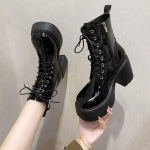 Paksu kontsaga &uuml;mmargune n&ouml;&ouml;rpeaga paeltega naiste saapad Naiste k&otilde;rge kontsaga veekindla platvormiga l&uuml;hikesed saapad V&auml;ikesed retroh&otilde;ngulised mugavad pehmest nahast saapad 35