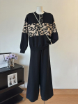 P&uuml;ks&uuml;likond Mood Naiste vabaaja kaelusega Leopardimustriline pullover Naiste p&uuml;ksid Elegantne kaheosaline komplekt S&uuml;gistalv Uus One Size must