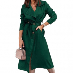 Naiste talvejope pitsrihmaga pikkade varrukatega taskud tuulepluus Kaherealine mantel vasikas XL roheline