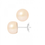 PERLINEA - Boucles d'Oreilles - V&eacute;ritables Perles de Culture d'Eau Douce Boutons 9-10 mm Rose Naturel - Or Blanc - Bijoux Femme