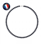 PERLINEA - Collier Perle de Culture d'Eau Douce AAA+ Semi-Ronde 6-7 mm Noire - Mousqueton - Argent 925 Milli&egrave;mes - Bijoux Femme