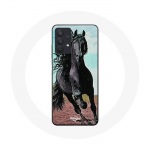 Coque Maniacase pour Samsung Galaxy A32 4G Cheval Noir De La Race Frisonne