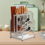 3 in 1 Kitchen Rack with Knife Block and Pot Lid Storage 2 layer