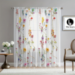 Boho lillelised l&auml;bipaistvad kardinapaneelid elutuppa 2 tk dekoratiivsed pol&uuml;ester uksepaneeli kardinad tunneliga voodrita l&auml;bipaistev aken 135W165H(CM)53x65in&Rod Pocket