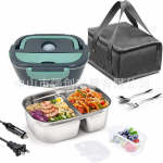 Taaslaetav kaasaskantav elektriline s&ouml;&ouml;gikarp koduks ja autoks &ndash; isoleeritud ja soojendusega Dark green double compartment liner. European standard 220V12V24V stainless steel liner + sealing ring + fork spoon + insulation bag
