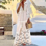 Naiste kevadsuvise pitsitutt, &uuml;hev&auml;rviline &otilde;&otilde;nes, l&otilde;tv puhkus Beach Bohemia stiilis pika kleidi r&otilde;ivad plusssuuruses 4XL