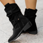 Vintage saapad L&uuml;hikesed saapad Paksud k&otilde;rge kontsaga keskmised saapad Naiste saapad 39 must