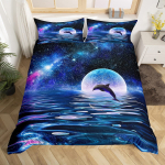 Sinine delfiin voodipesukomplekt, tekk kuninganna/t&auml;issuurus, ookeani loomade voodipesu poistele, lastele, teismelise poisi voodipesu padjap&uuml;&uuml;ridega 3 tk 140x200cm 3pcs