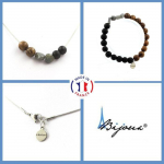 Pierres et Min&eacute;raux. Parure bijoux Bracelet Collier perles bois + Onyx noir mat + Taille personnalisable.