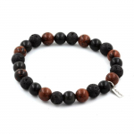Pierres et Min&eacute;raux. Bracelet Perles Obsidienne Mahogany + Obsidienne noire + Lave 8 mm. Fabriqu&eacute; en France.