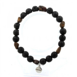 Pierres et Min&eacute;raux. Bracelet Opale Boulder d'Australie + Perles Lave 8 mm. Fabriqu&eacute; en France. valge