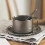 Retro klaasitud kohvitassid ja alustassid, originaal valmistatud 304 roostevabast terasest, Jaapani t&ouml;&ouml;stusstiilis metallist tassikomplekt, p&auml;rastl&otilde;unane tee 150-200 ml gray